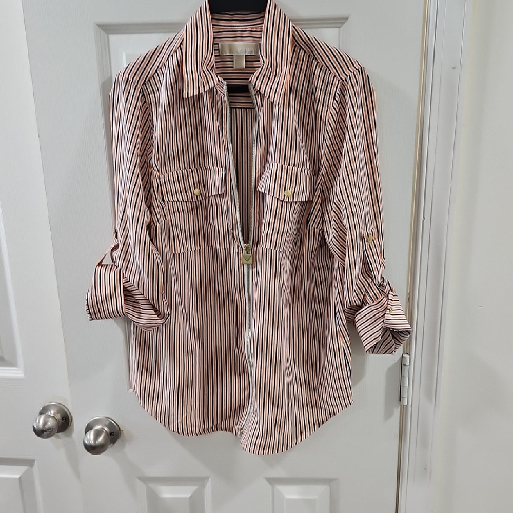 Michael Kors Orange and Black Striped Top